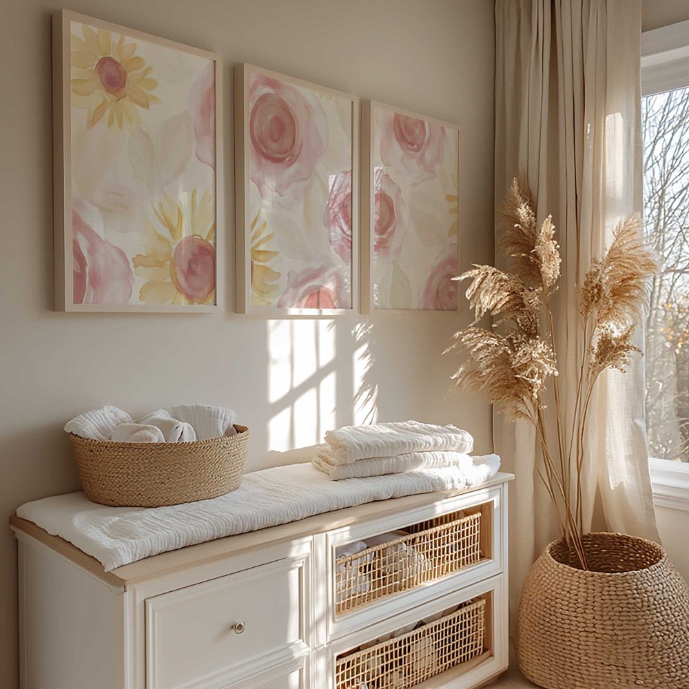 Alternative view of Zacht Watercolor Bloemenmotief in Roze en Geel