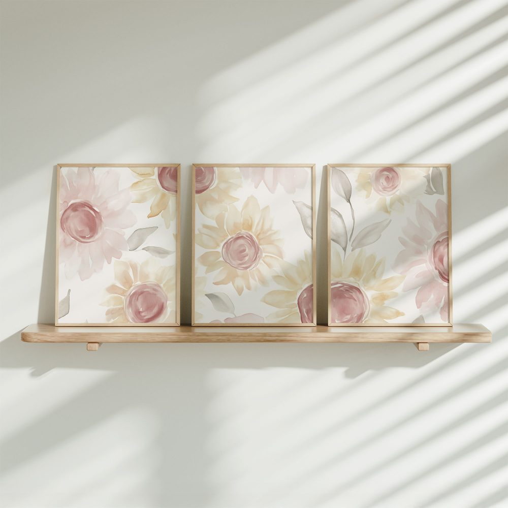 Zachte Waterverfbloemen in Roze en Geel