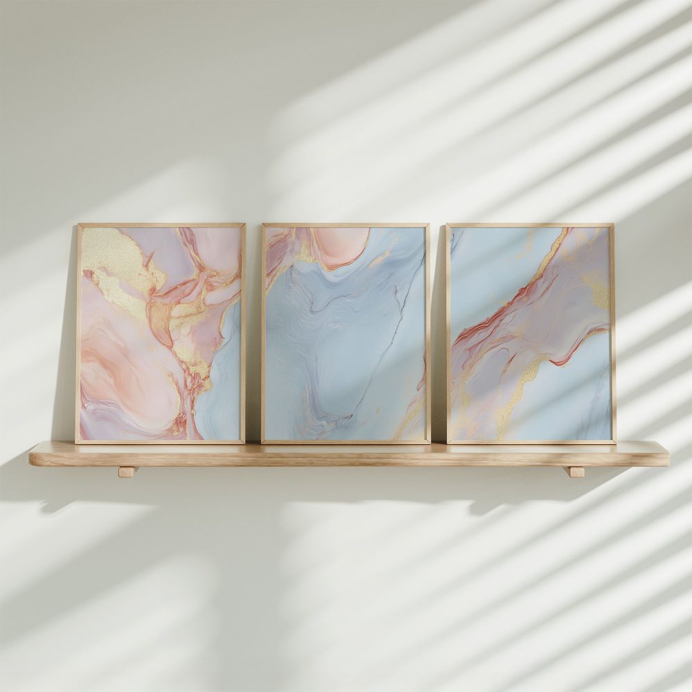 Betoverende Marmeren Wereld in Blauw, Roze en Goud