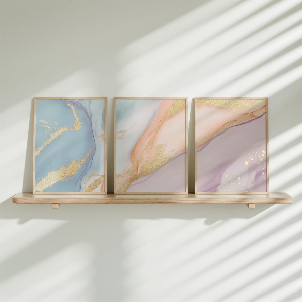 Magisch Glinsterende Abstracte Achtergrond in Blauw, Roze & Goud