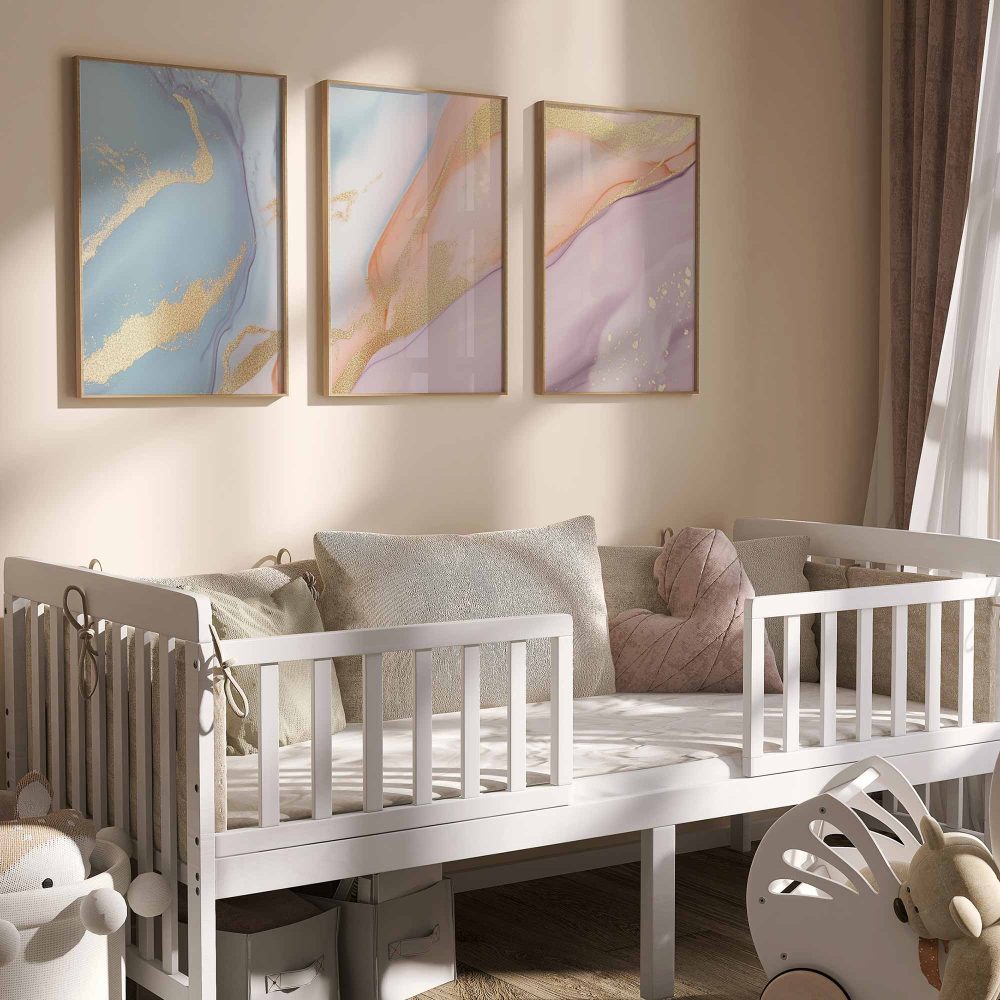 Alternative view of Magisch Glinsterende Abstracte Achtergrond in Blauw, Roze & Goud