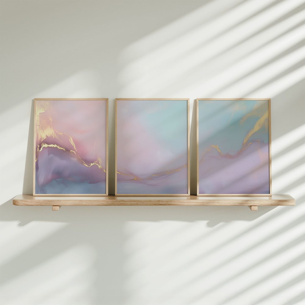 Dromerige Fluïditeit: Roze, Blauw & Geel Abstract