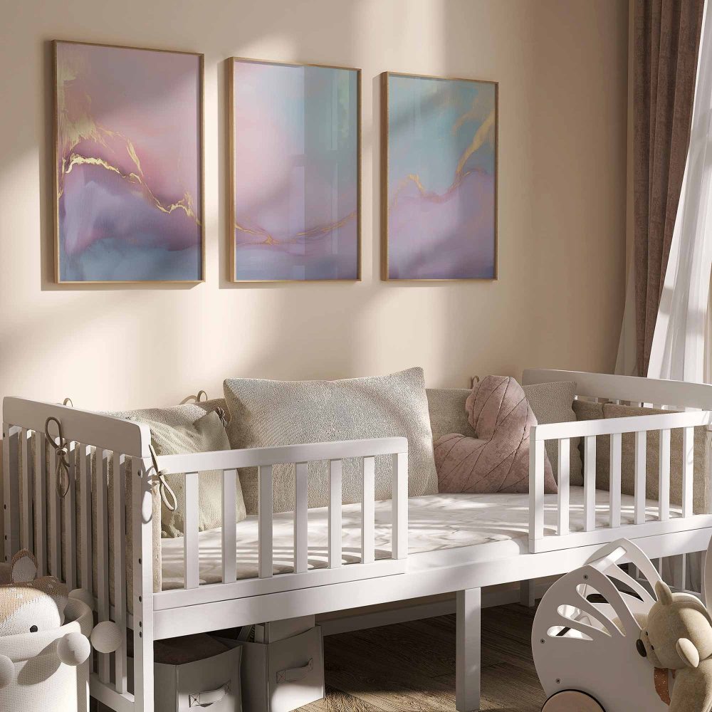 Alternative view of Dromerige Fluïditeit: Roze, Blauw & Geel Abstract