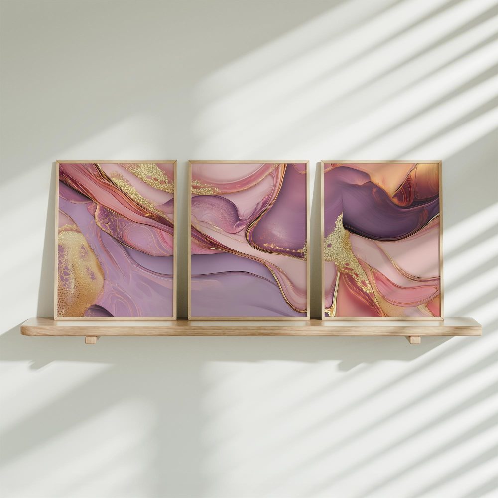 Dansende Kleuren: Roze, Paars en Goud Abstract