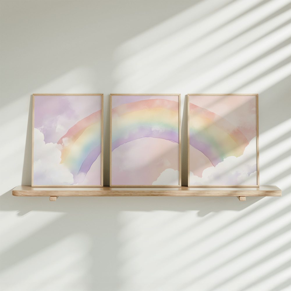 Pastel Regenboog en Roze Wolken – Dromerige Sfeer