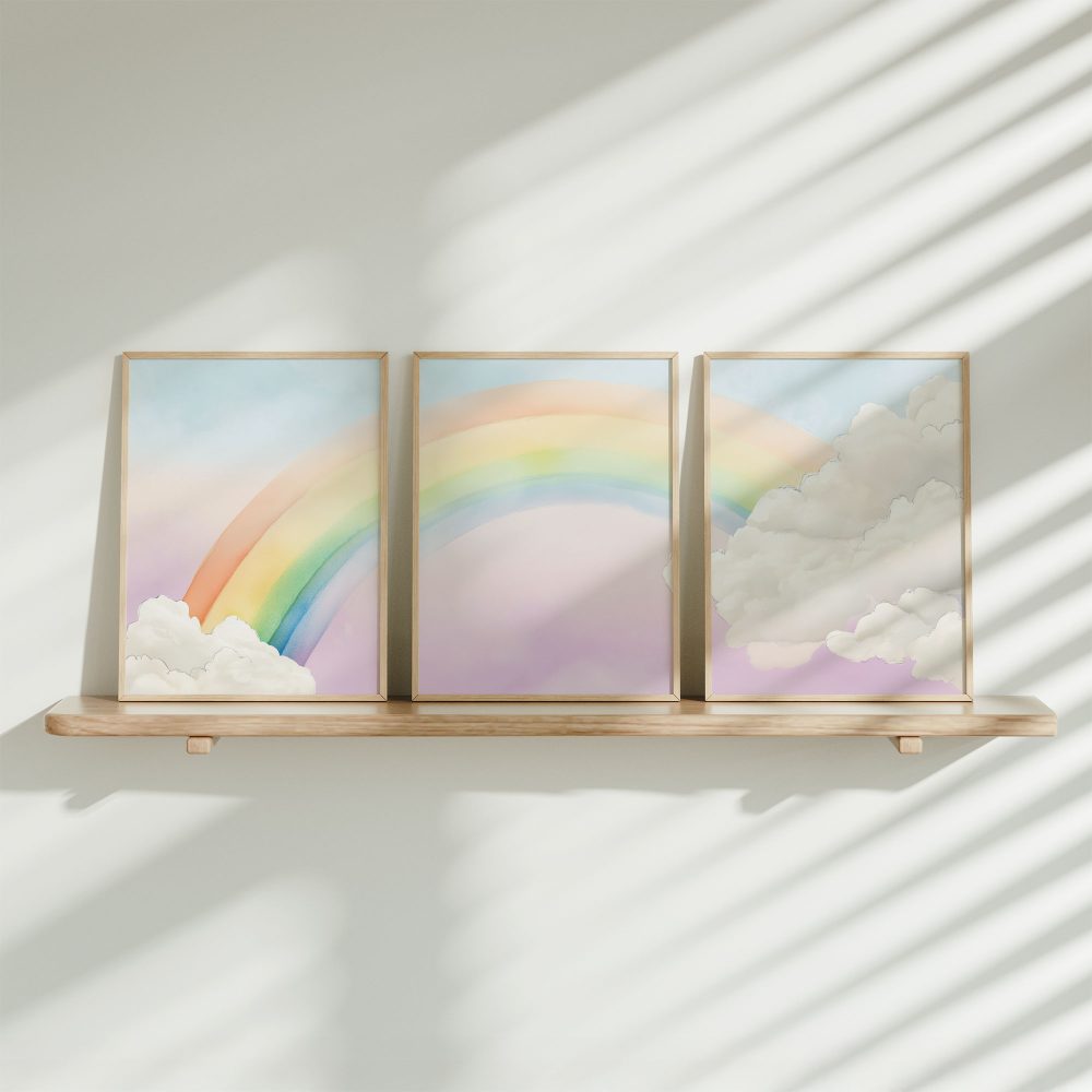 Pastel Regenboog en Dromerige Wolken - Meisjesdecor