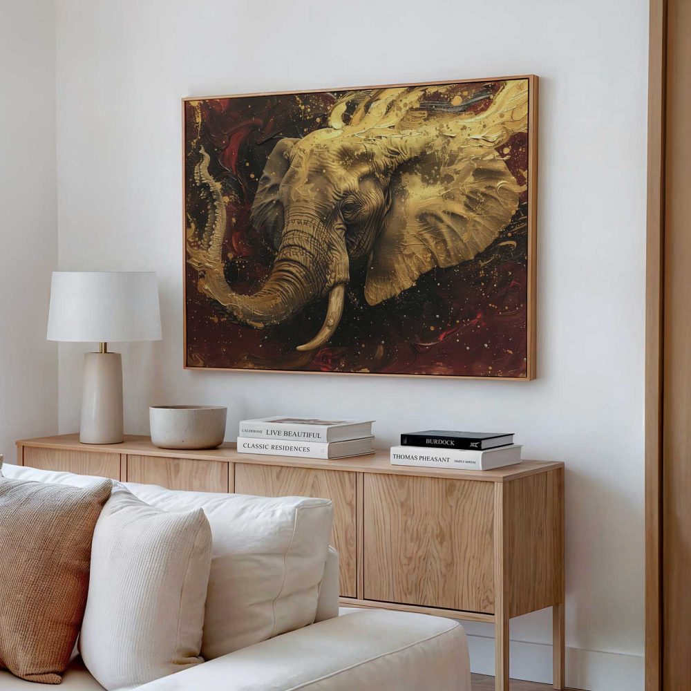 Alternative view of Gouden Olifantenbeeld op Rood