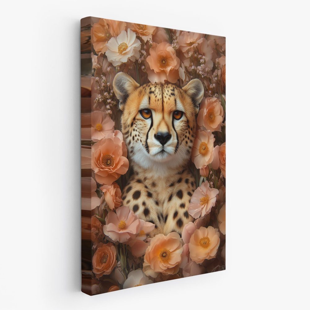 Artistieke cheetah tussen bloemen