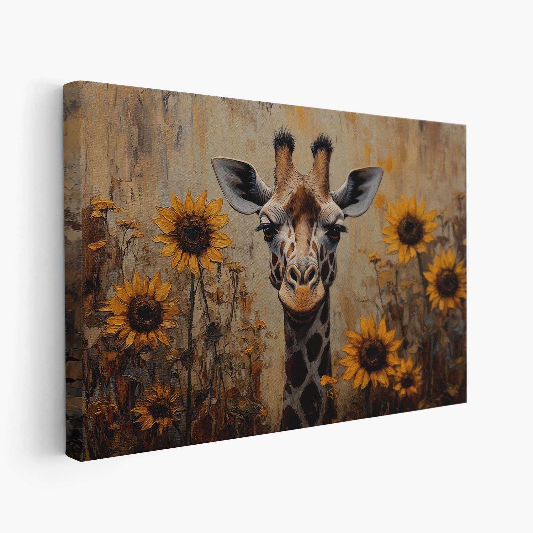 Vrolijke giraf tussen gele bloemen