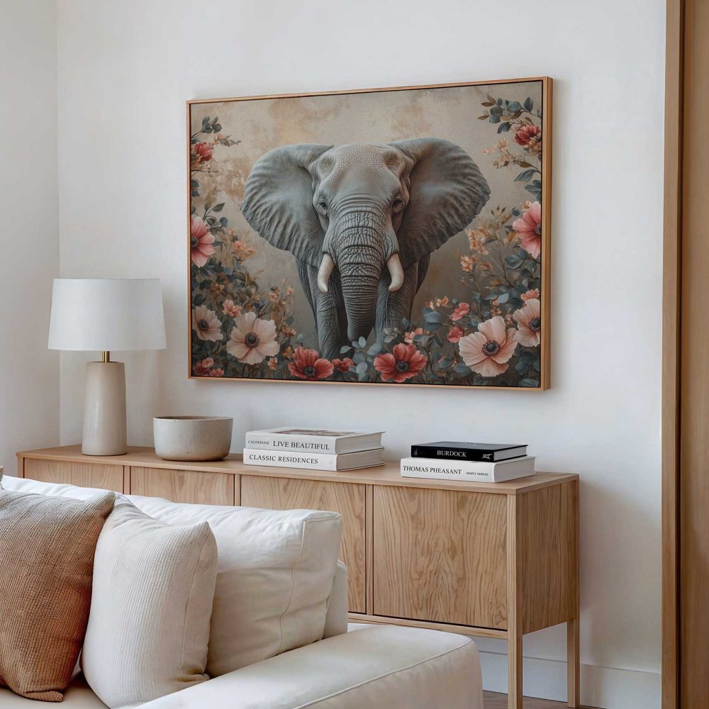 Alternative view of Grijze olifant tussen bloemenpracht