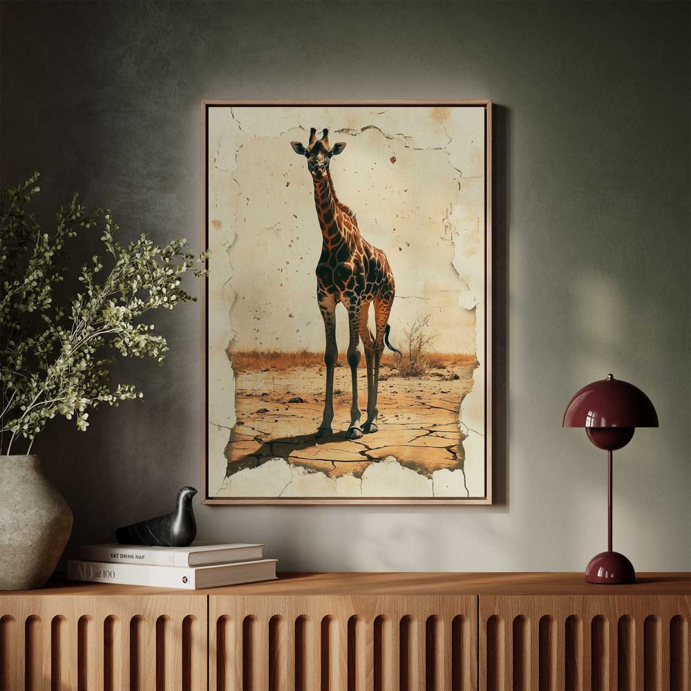 Alternative view of Giraf in droog landschap