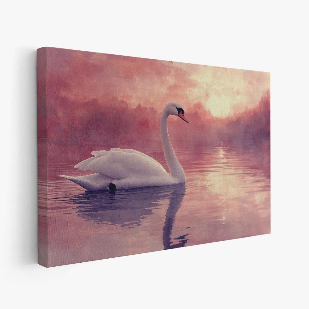 Elegante zwaan in zonsondergang