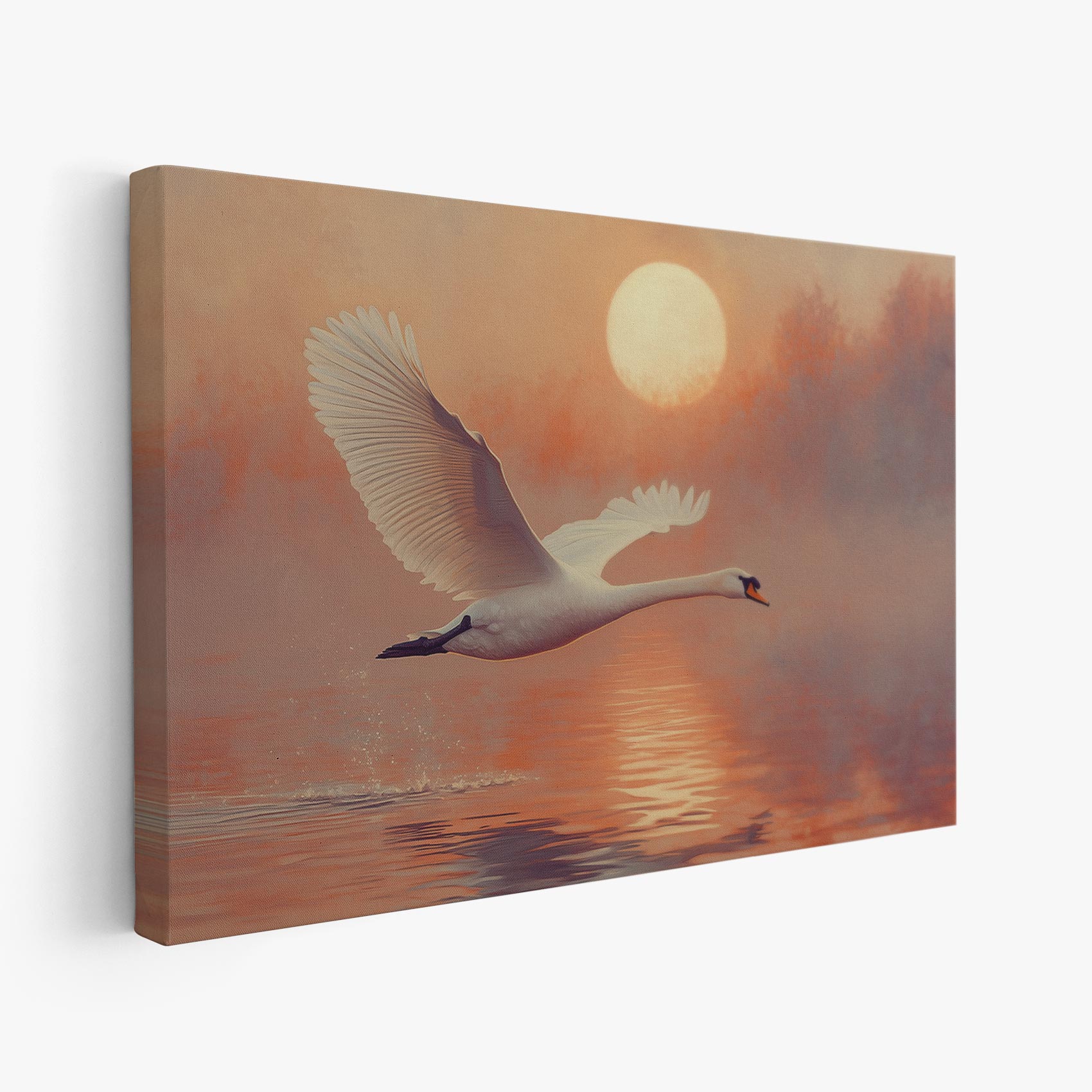 Zwanenvlucht bij Zonsondergang