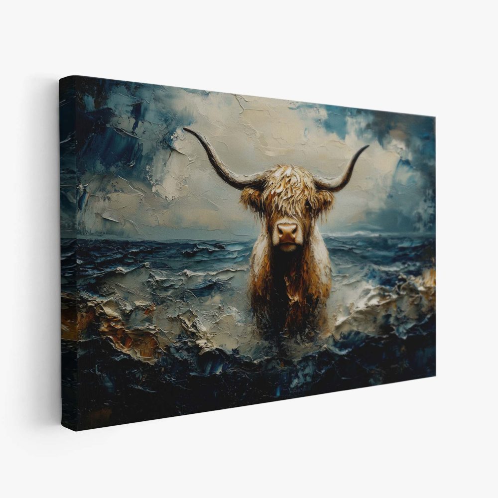 Dramatische stier in woeste zee