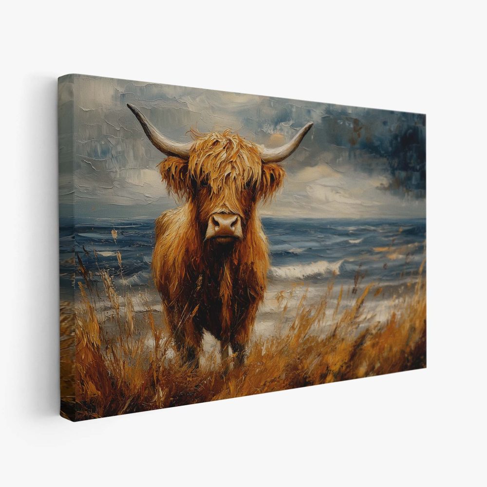 Impressionistische Schotse hooglander aan zee