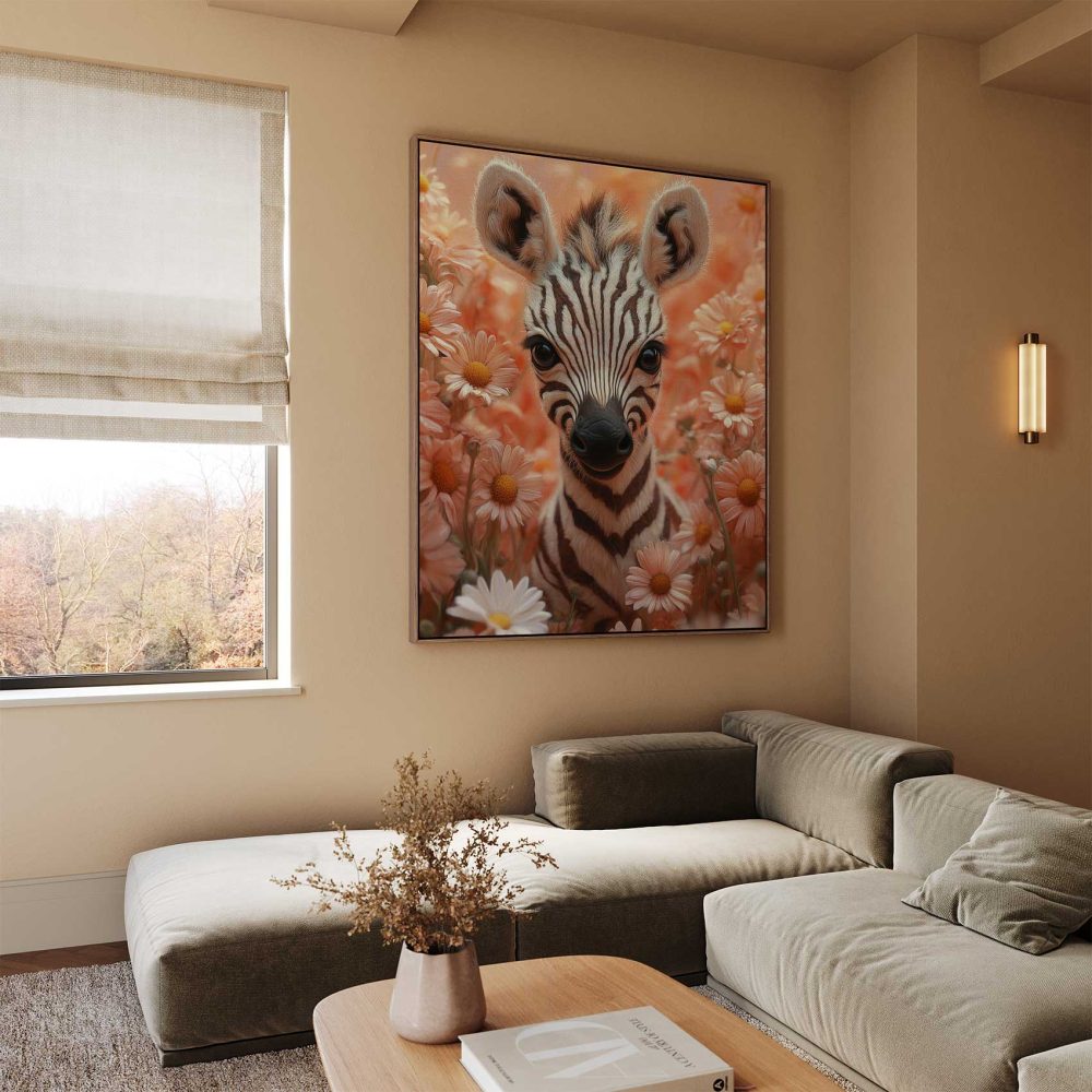 Alternative view of Babyzebra tussen roze bloemen