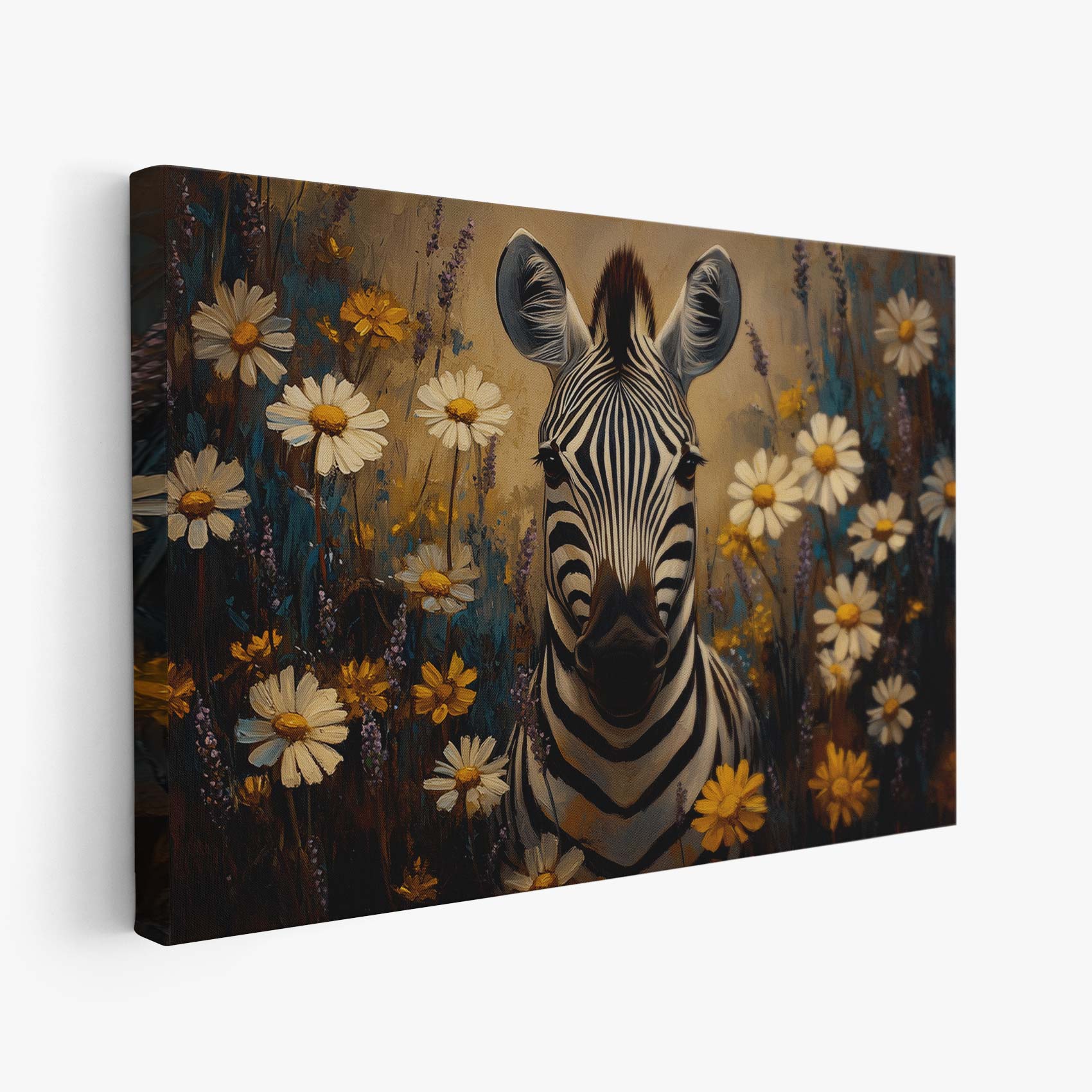 Zebra tussen bloemenveld
