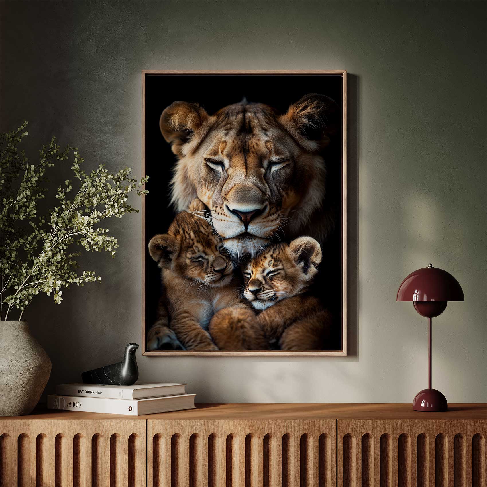 Lioness en welpen knus moment - Afbeelding 3