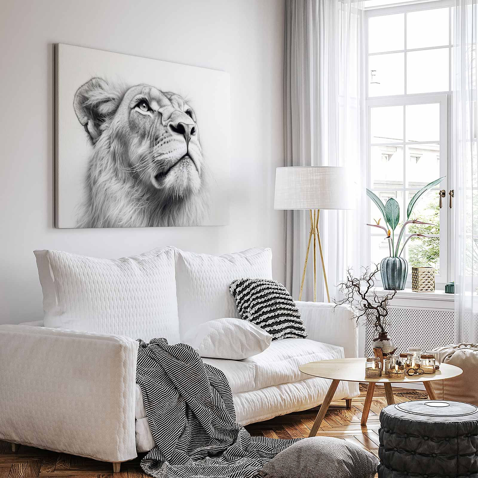 Majestueuze leeuwenportret zwart-wit - Afbeelding 3