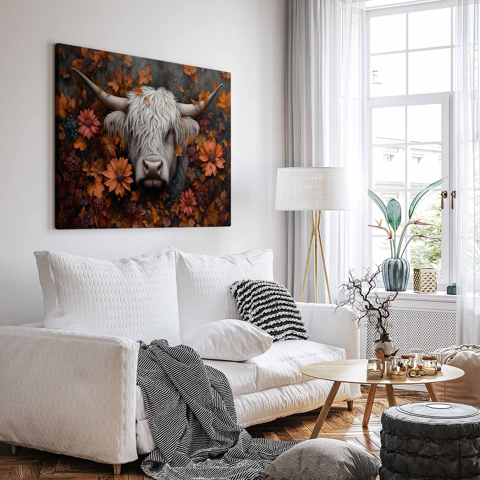 Witte stierenkop met bloemen - Afbeelding 3