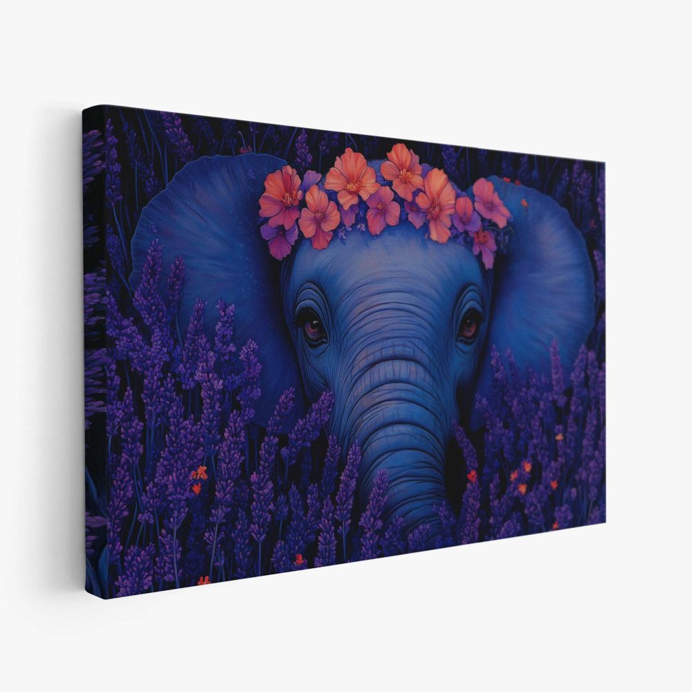 Blauwe olifant met bloemenkroon