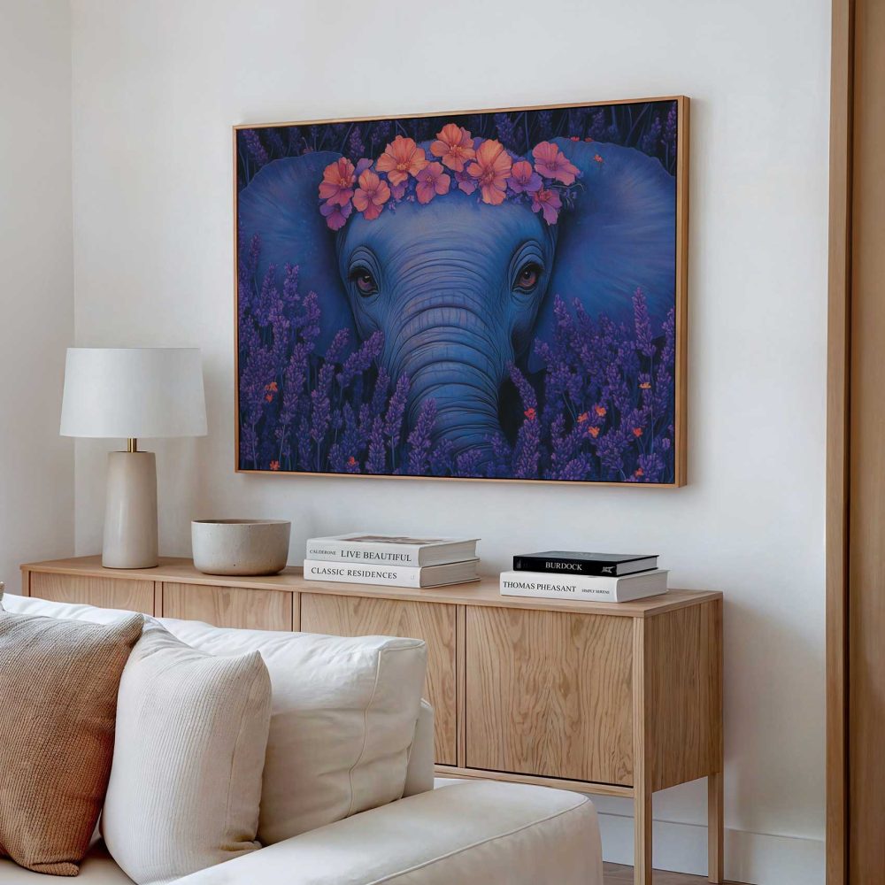 Alternative view of Blauwe olifant met bloemenkroon