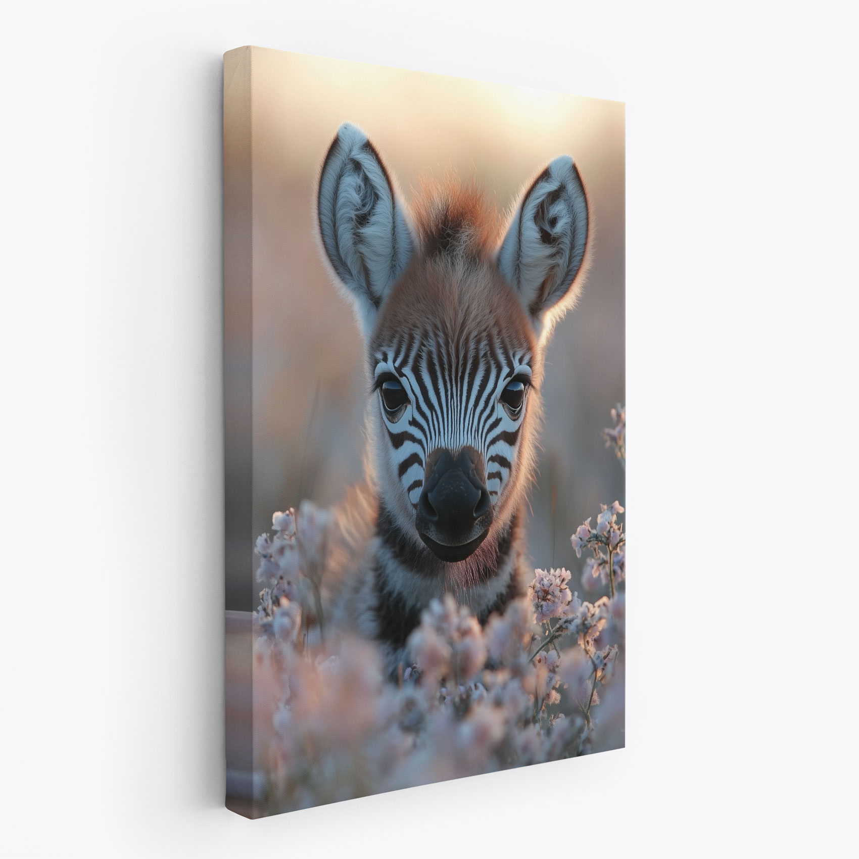 Schattige babyzebra tussen bloemen