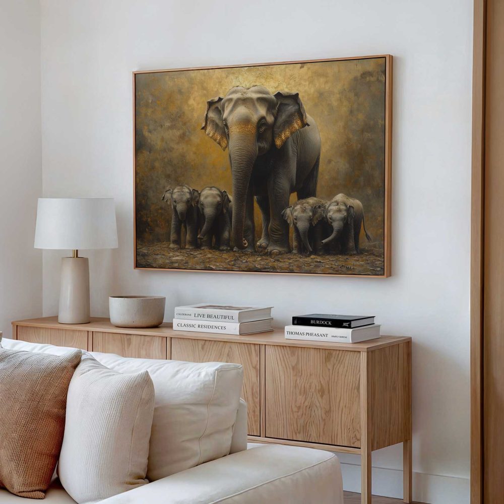 Alternative view of Familie olifanten schilderij