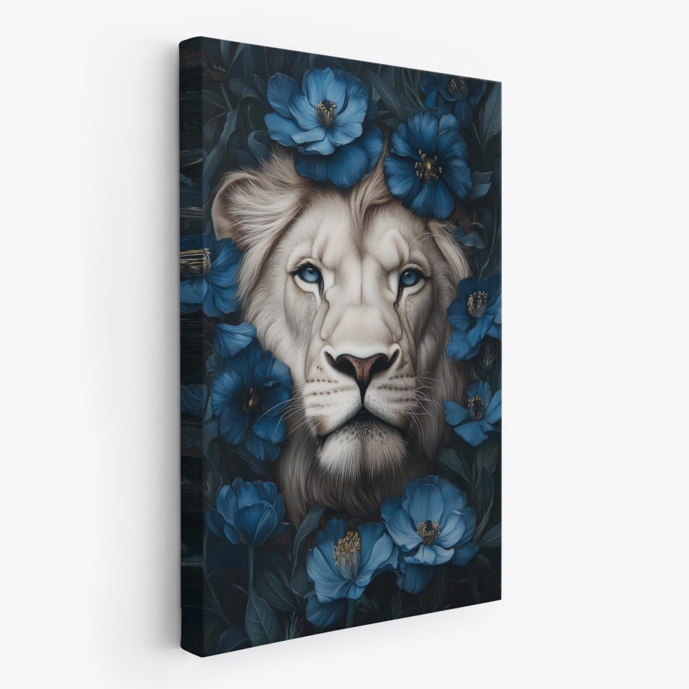 Blauwe bloemenleeuwportret