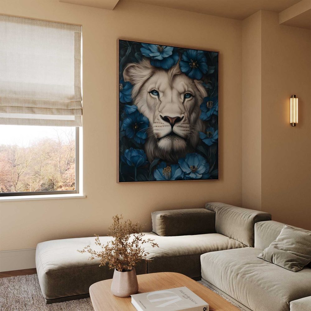 Alternative view of Blauwe bloemenleeuwportret