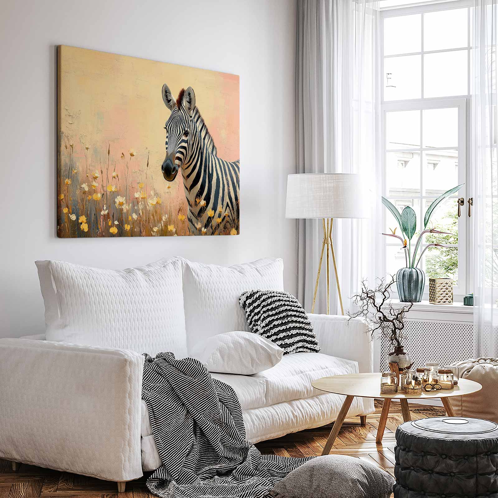 Zebra in Bloeiend Landschap - Afbeelding 3