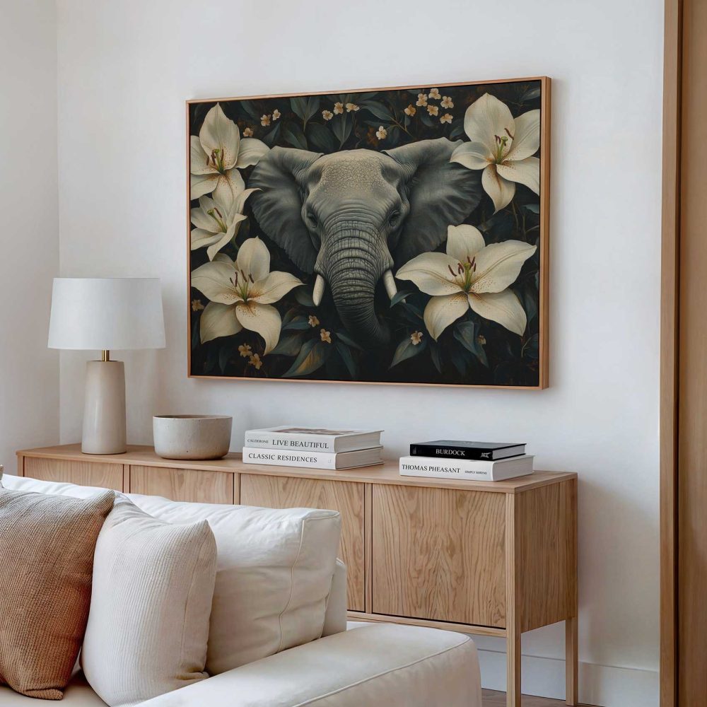 Alternative view of Grijze olifant tussen bloemen