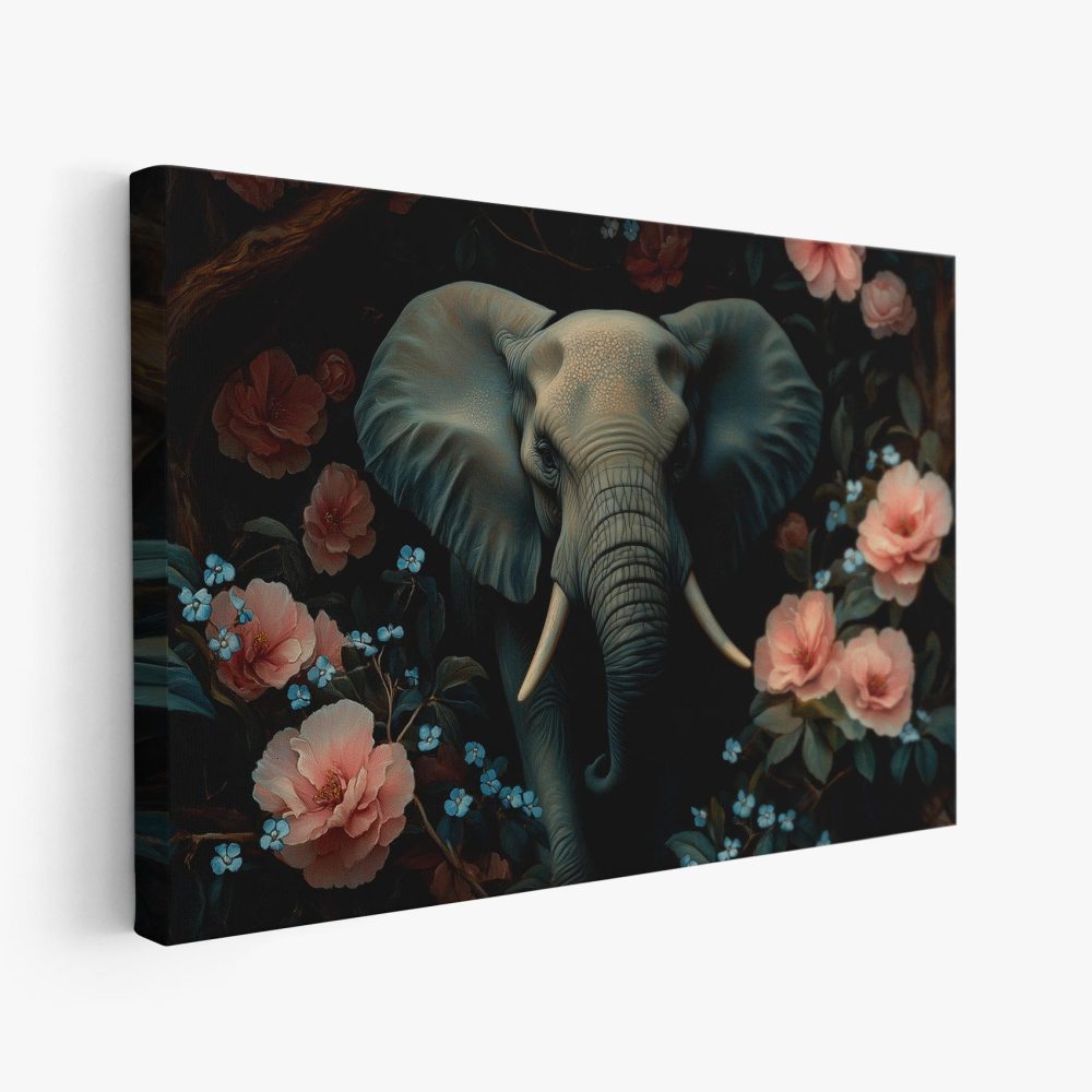 Grijze olifant in bloemenparadijs