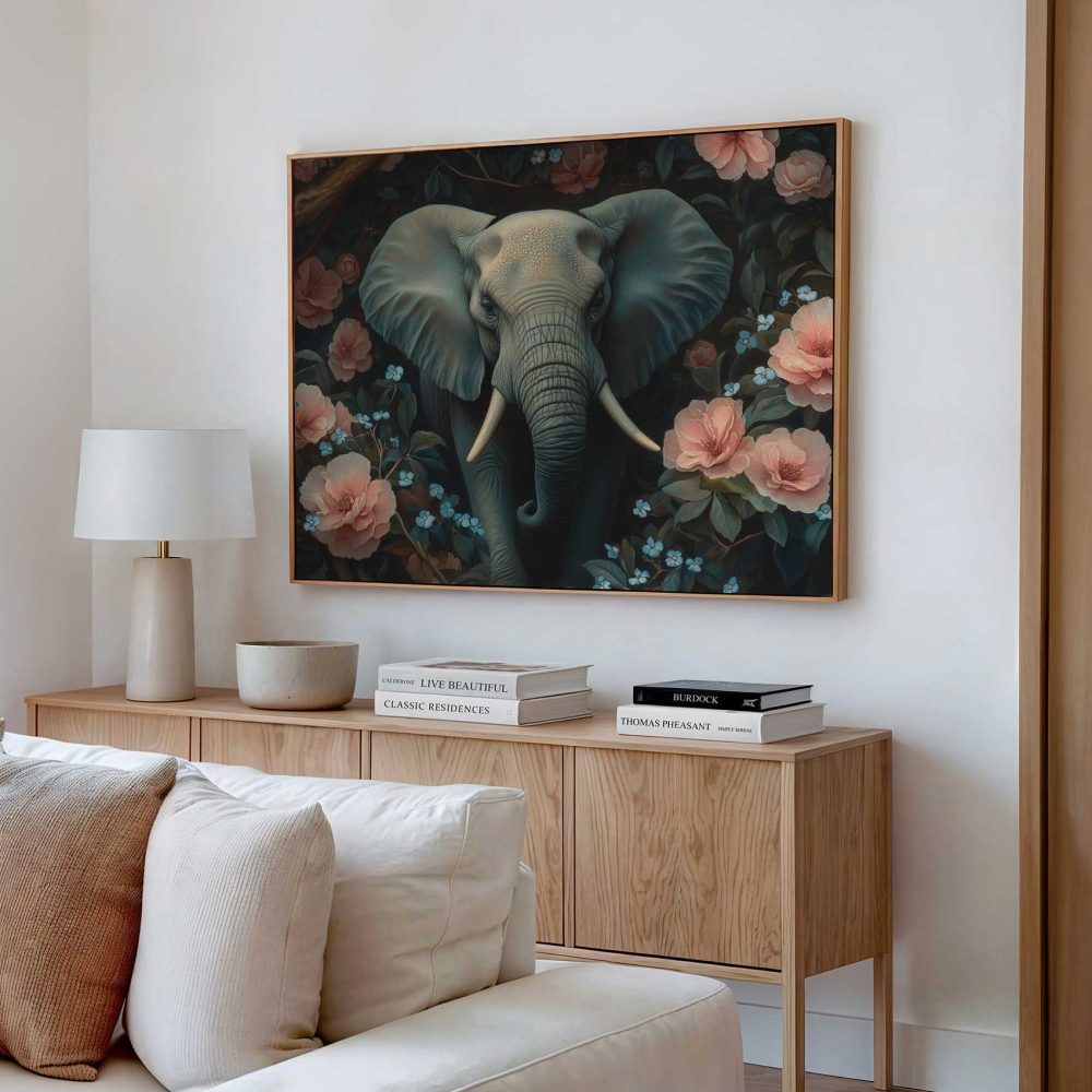 Alternative view of Grijze olifant in bloemenparadijs