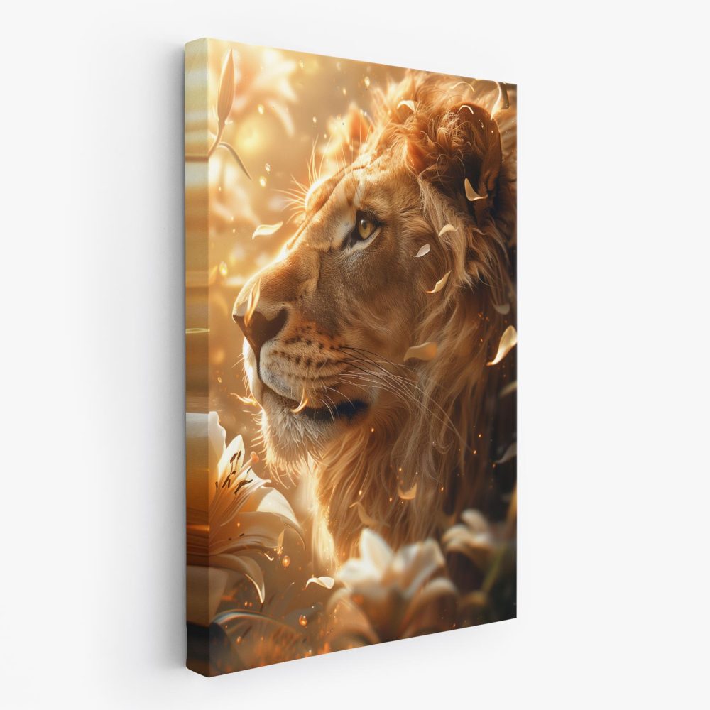 Gouden leeuw in bloemenpracht