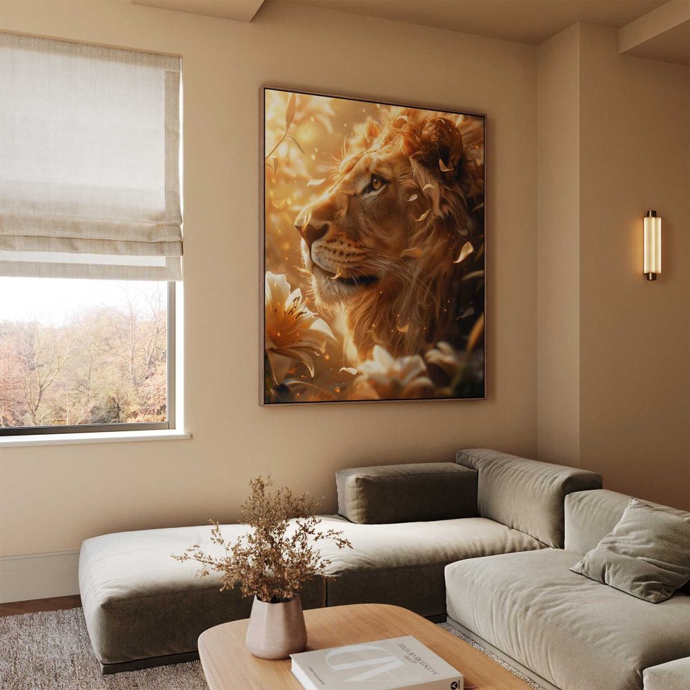 Alternative view of Gouden leeuw in bloemenpracht