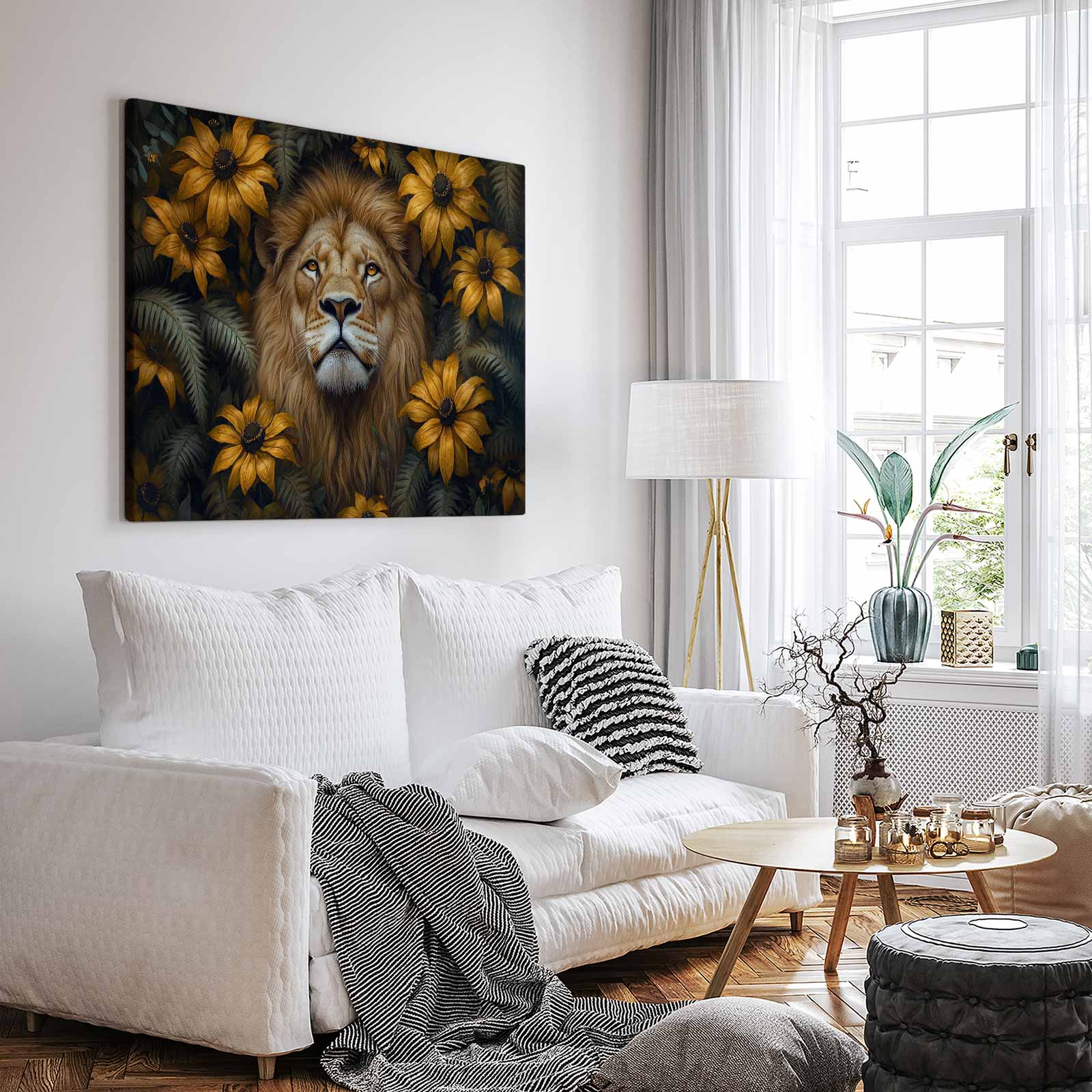 Majestueuze leeuw in bloemenpracht - Afbeelding 3