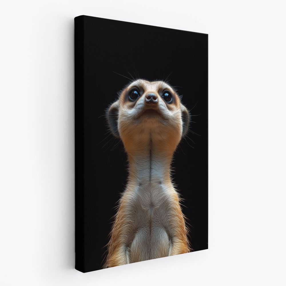 Alert stokstaartje op zwart