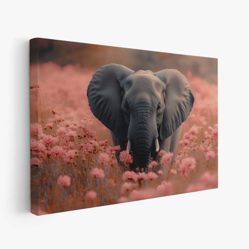 Grijze olifant in roze bloemen