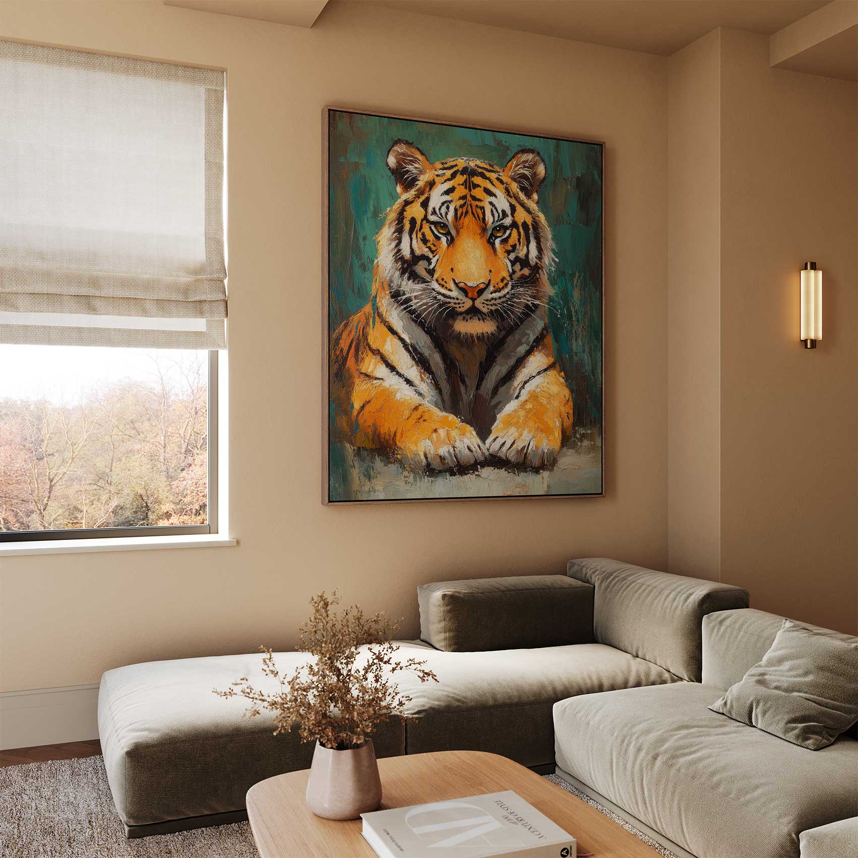 Realistisch rustende tijgerschilderij - Afbeelding 2