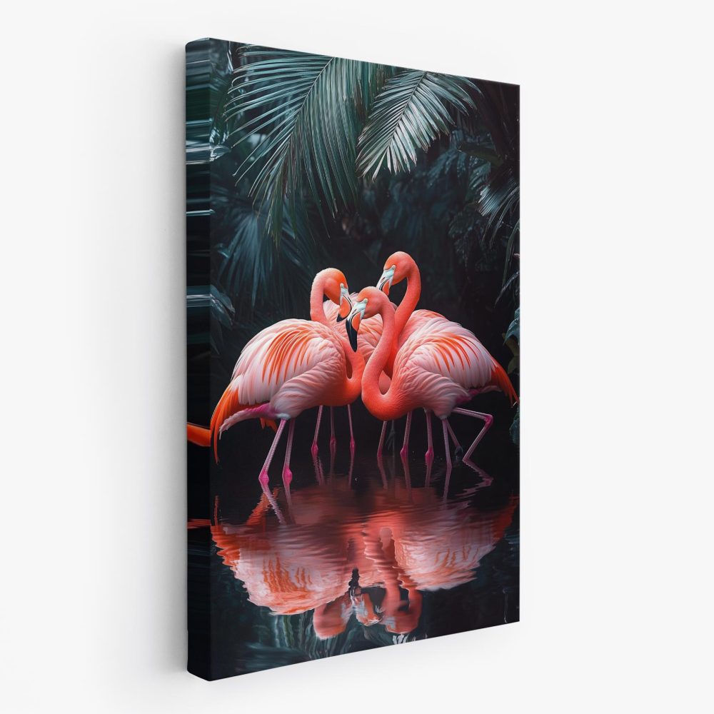 Drie roze flamingo's in harmonie