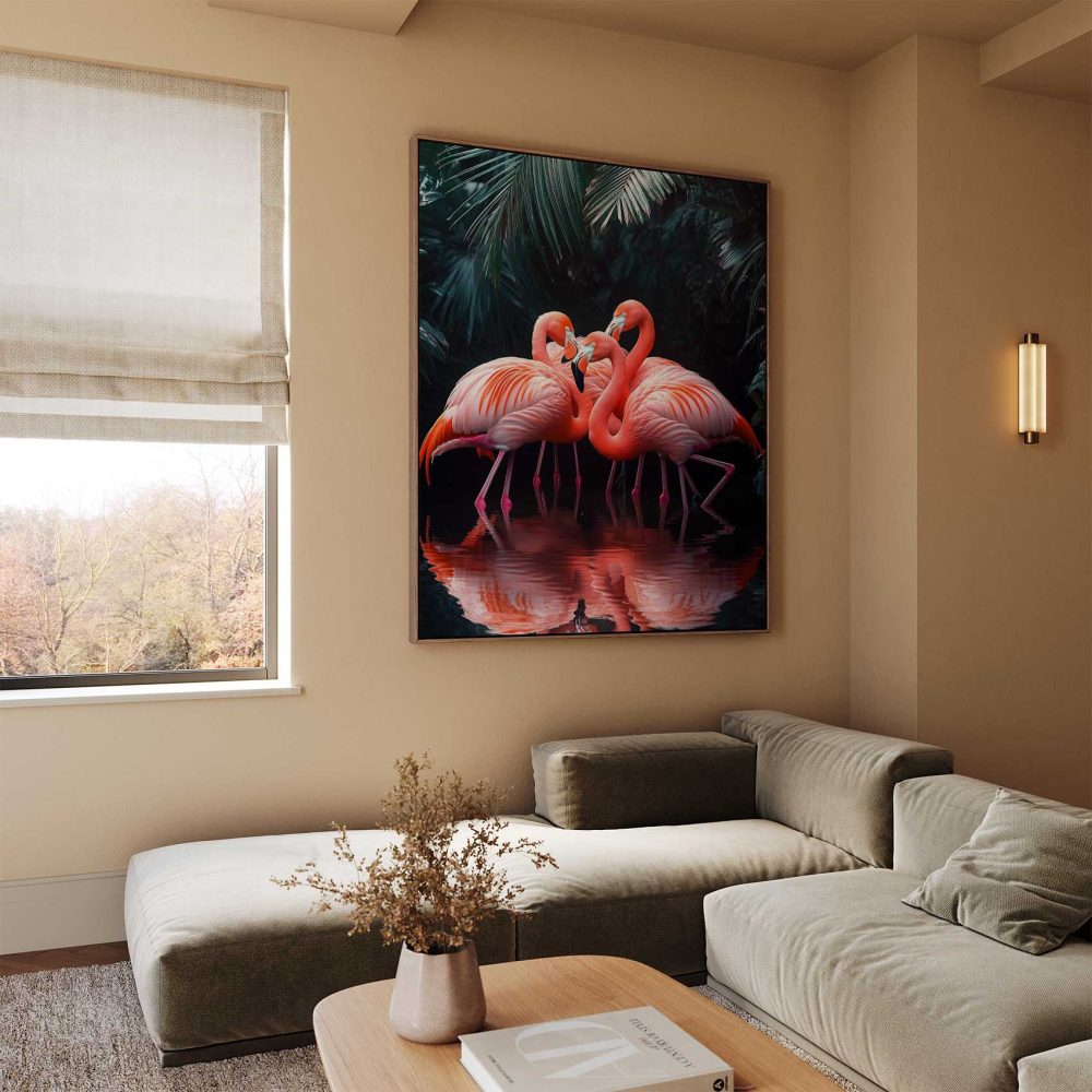 Alternative view of Drie roze flamingo's in harmonie