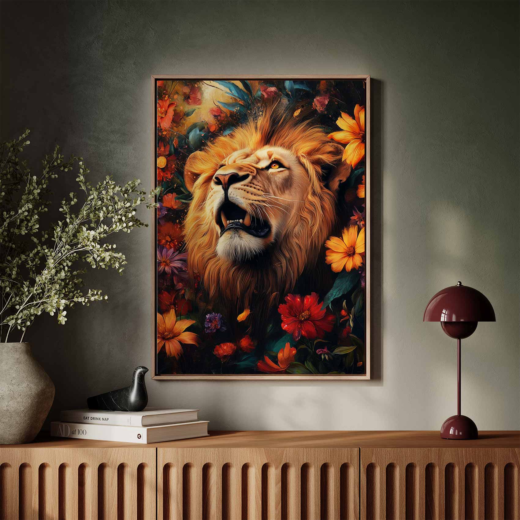 Majestueuze leeun tussen bloemen - Afbeelding 3