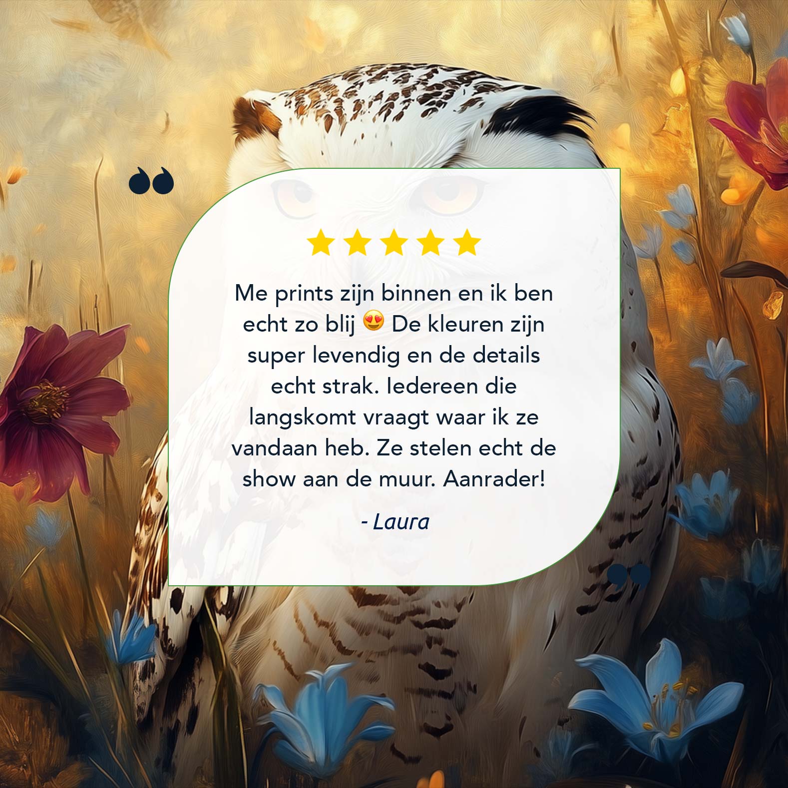 Witte uil tussen blauwe bloemen - Afbeelding 9