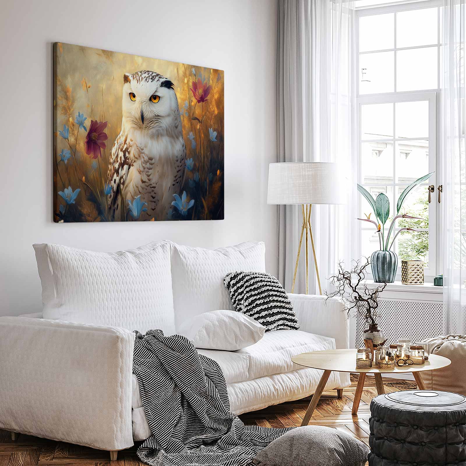 Witte uil tussen blauwe bloemen - Afbeelding 3