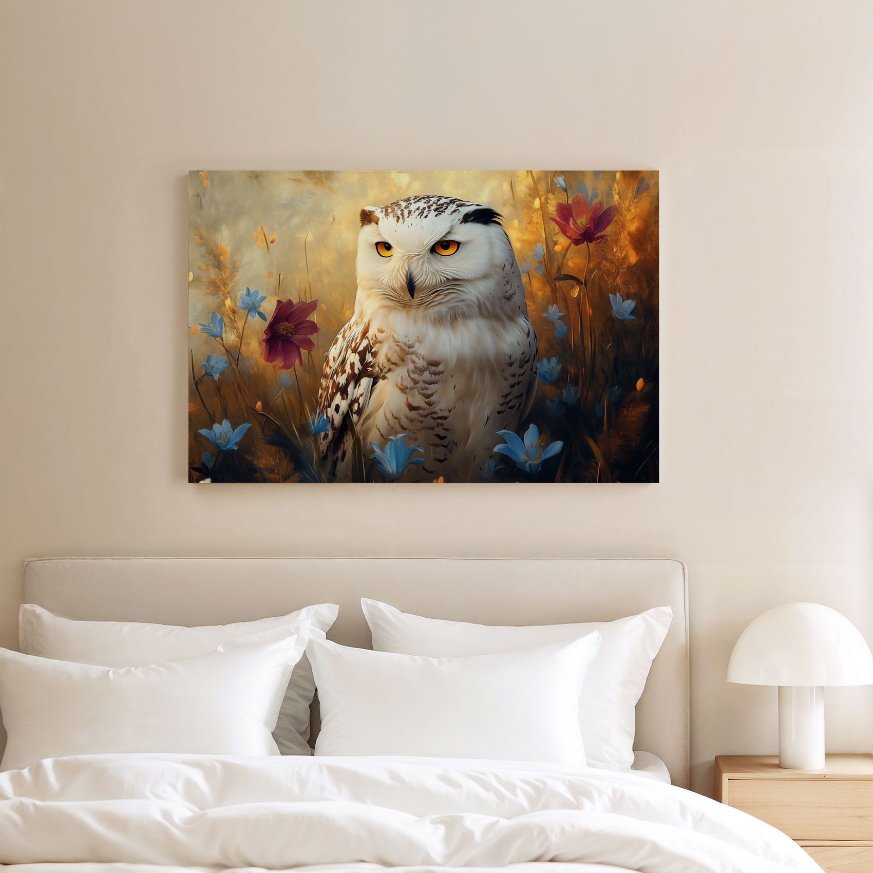 Witte uil tussen blauwe bloemen - Afbeelding 8