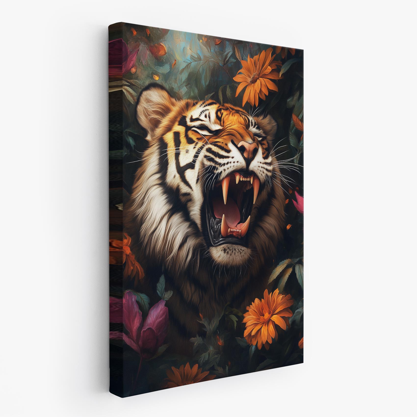 Woeste tijger in bloemenpracht