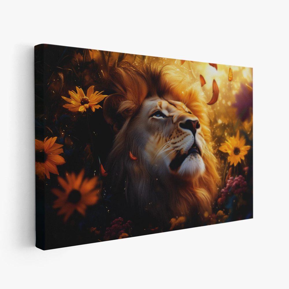 Gouden leeuw in bloementuin