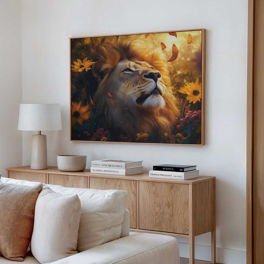 Alternative view of Gouden leeuw in bloementuin