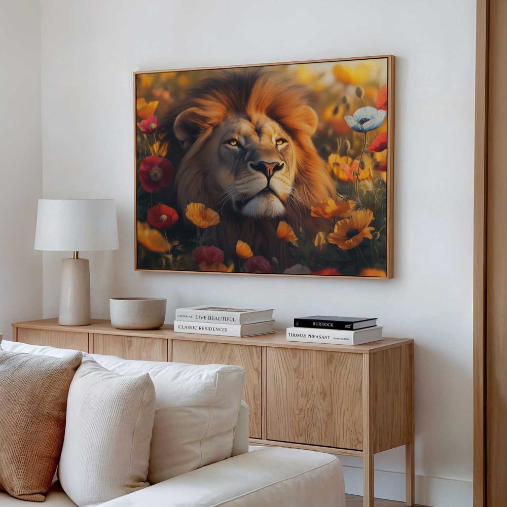 Alternative view of Gouden leeuw in bloemenveld